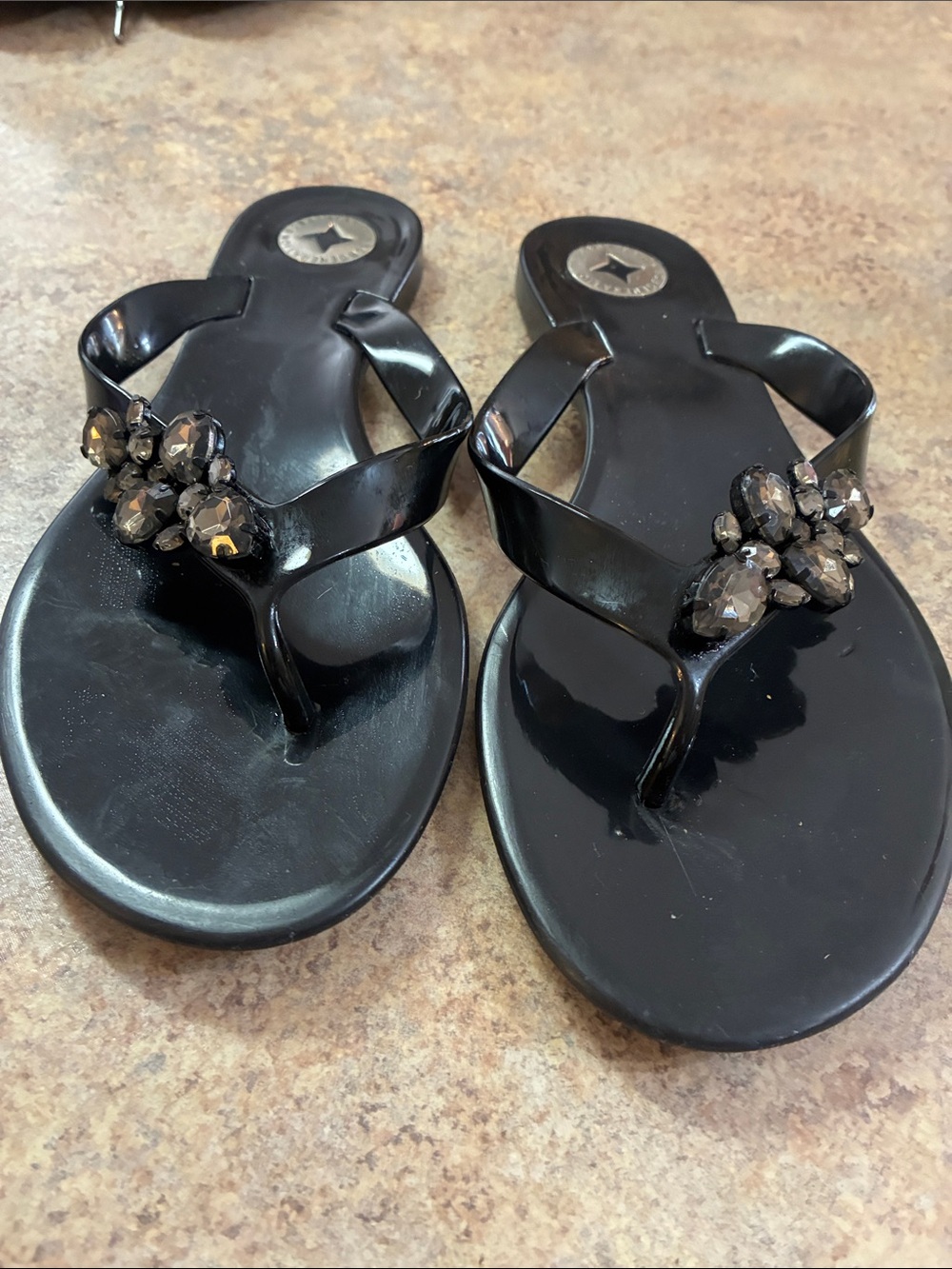 BCBG Women’s Black Jeweled Thong Sandals